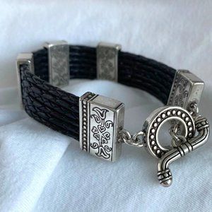 Retired Brighton black leather and silver toggle bracelet